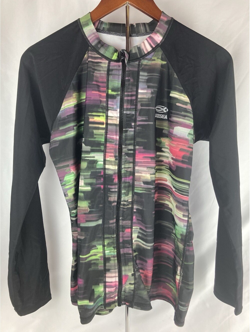 Women’s Size 12 AXESEA Long Sleeve Rash Guard Zip Front UPF 50+ Swim Top